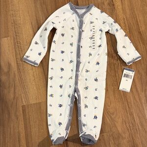 Ralph Lauren White Footed Sleeper with Navy Trim and Blue/Yellow Bear Print
